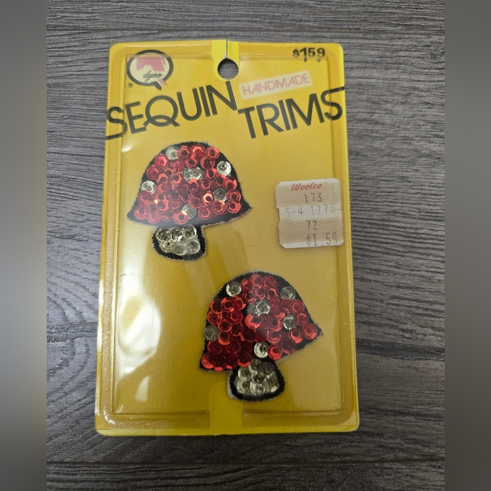 Vintage Dyno Brand Sew On Sequin Trims Mushroom Patches Applique